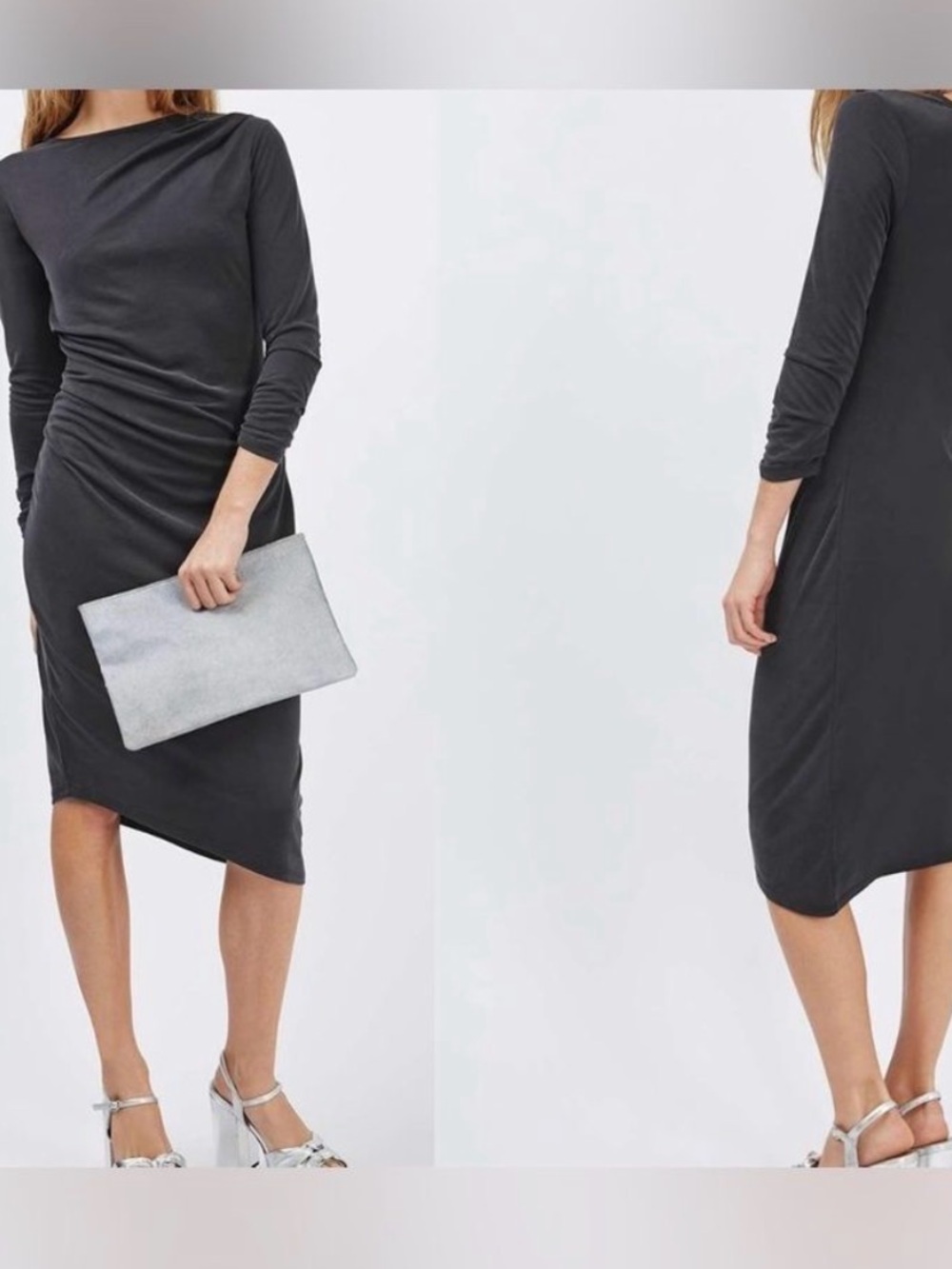 NWT Ruched Asymmetric Long-Sleeve Dress